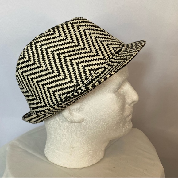 Cremieux Collection Men’s Dark Gray Cream Houndstooth Paper Straw Hat Size S/M - Picture 3 of 10